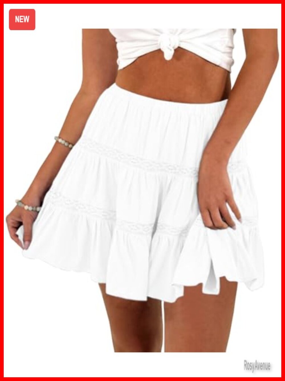 High Elastic Waist Ruffle A-line Boho Mini Skirt